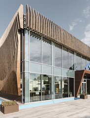 LignoAlp ha fornito e installato il rivestimento in legno lamellare (KERTO) per la nuova sede di Anika Therapeutics. | © Davide Perbellini