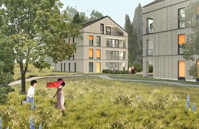 Four wooden multy-family-homes at Munich | © frank&friker