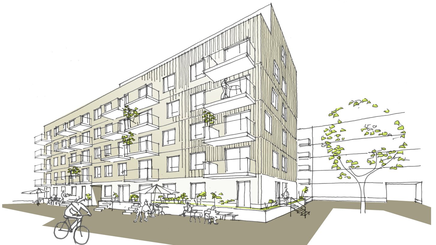 Wohngebäude in Holz-Hybrid-Bauweise im Kreativquartier München | © ARCHiTEKTUR:ZWiNGEL/DiLG