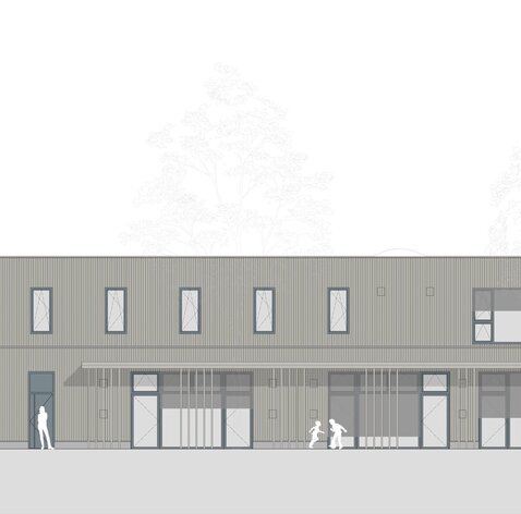 Die Fassade eine neuer neuen Kindertagesstätte in Holzbauweise | © Landherr und Partner Architekten und Stadtplaner mbB