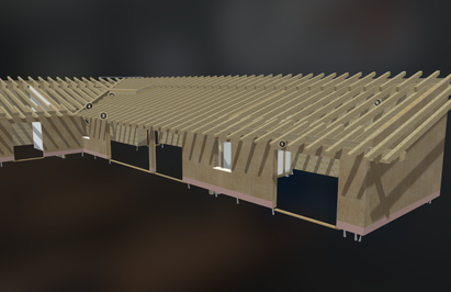 Modello 3D di un edificio in legno con struttura a telaio  | © LignoAlp